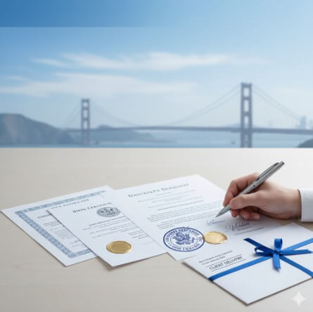 Woman reviewing translation draft before certification at American Translations Sacramento